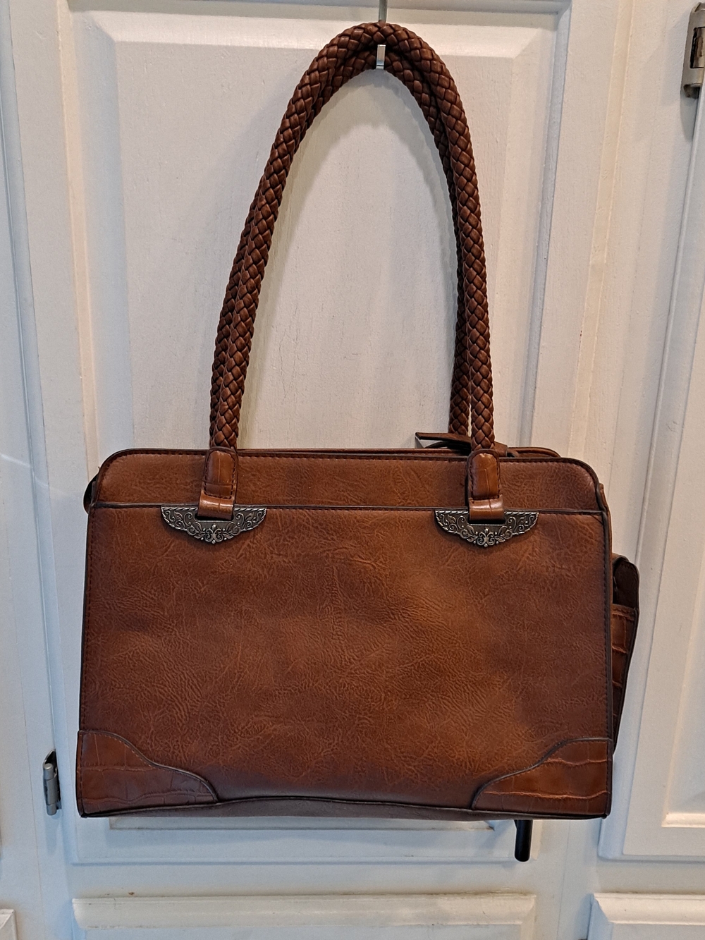 Bueno 'Mixed Media' Vintage Braided-Handle Brown Satchel Shoulder Tote